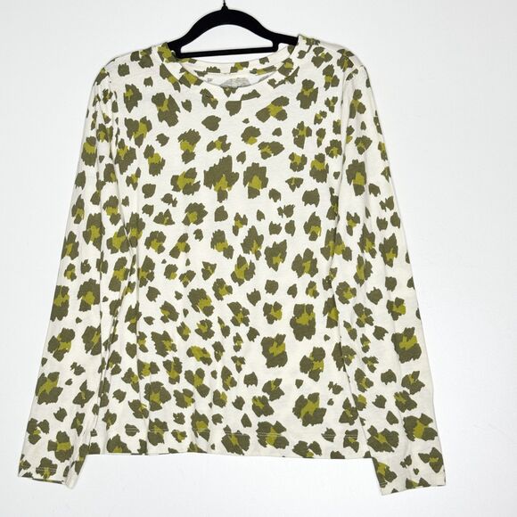 LOFT Cheetah Print Long Sleeve Everyday Crew Tee Women's Size Medium - Picture 1 of 7
